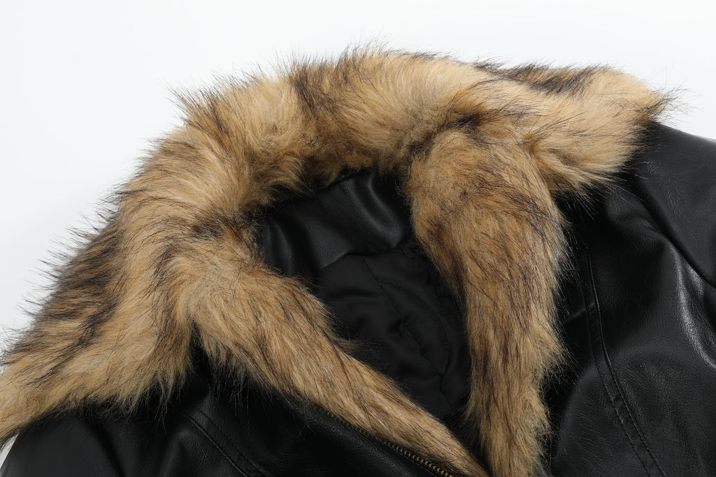 no E mosen(noE)可拆卸毛领多穿法修身版型夹棉皮加厚皮夹克