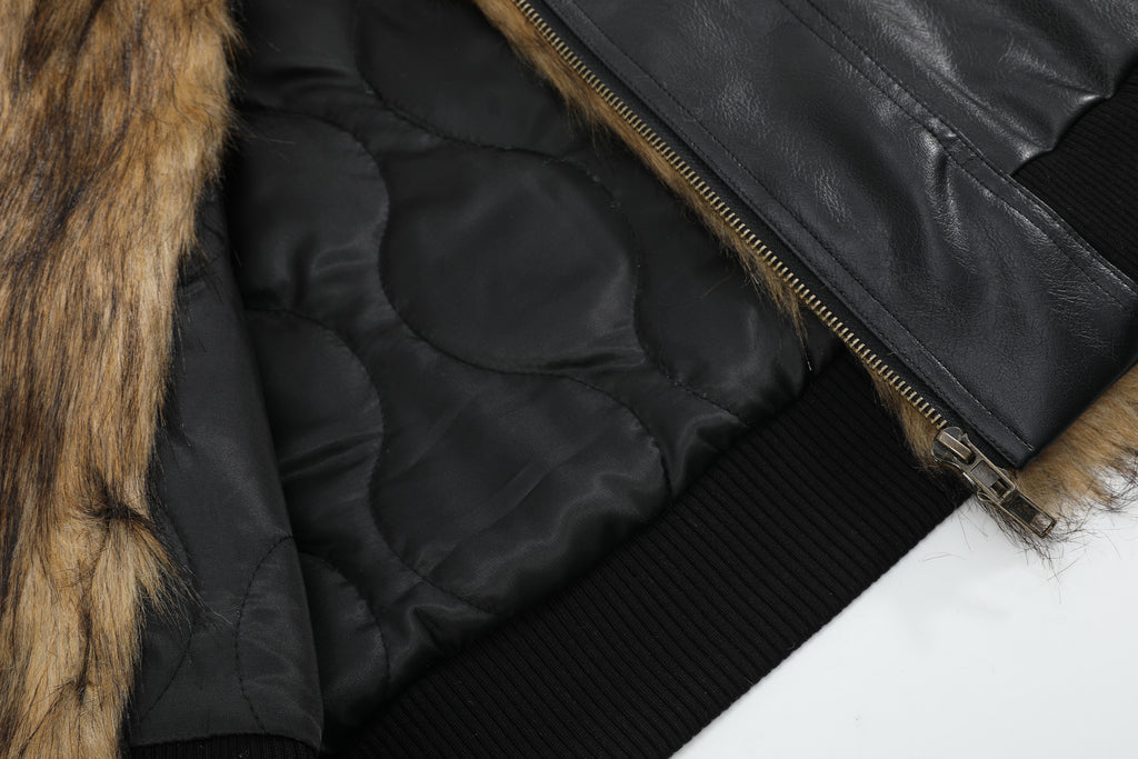 no E mosen(noE)可拆卸毛领多穿法修身版型夹棉皮加厚皮夹克