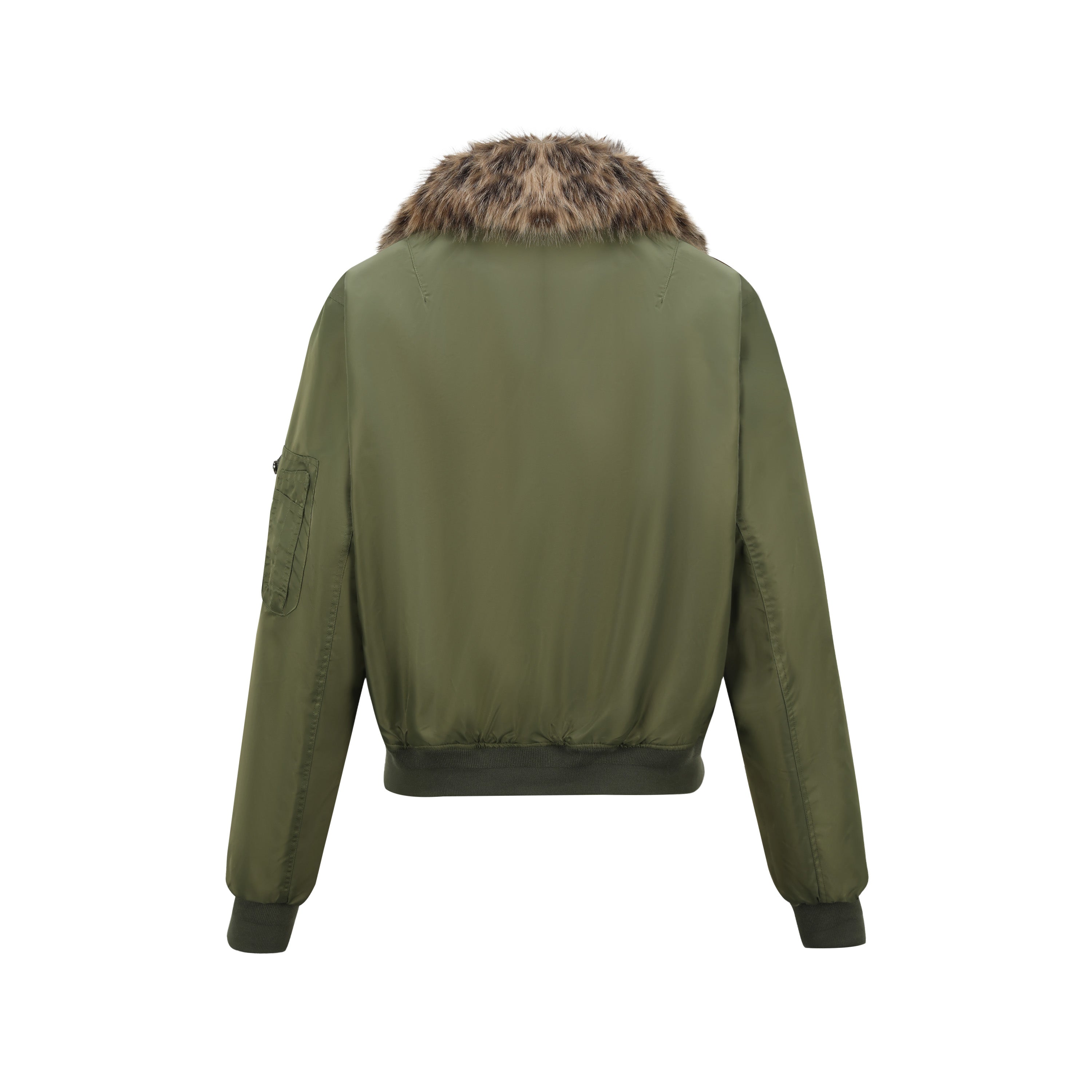 no E mosen(noE)豹纹毛领机车军绿色短款双形态bomber棉服