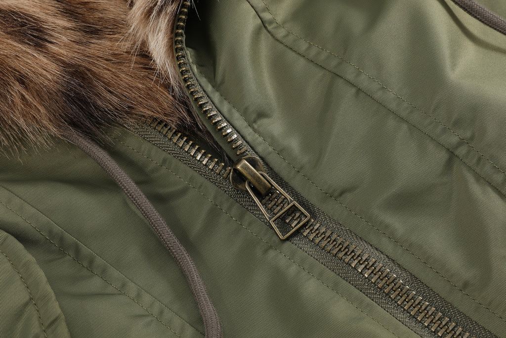 no E mosen(noE)豹纹毛领机车军绿色短款双形态bomber棉服