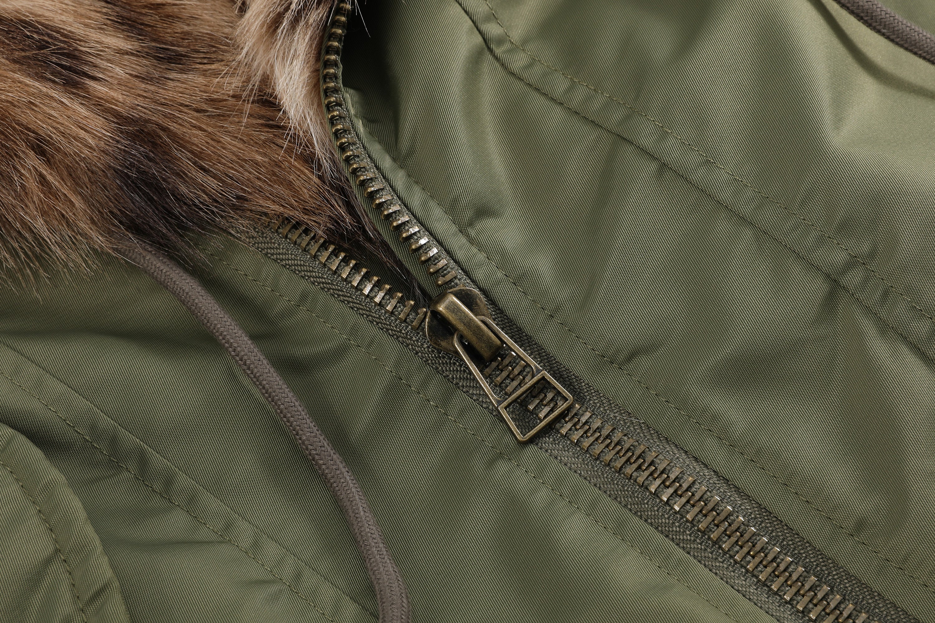 no E mosen(noE)豹纹毛领机车军绿色短款双形态bomber棉服