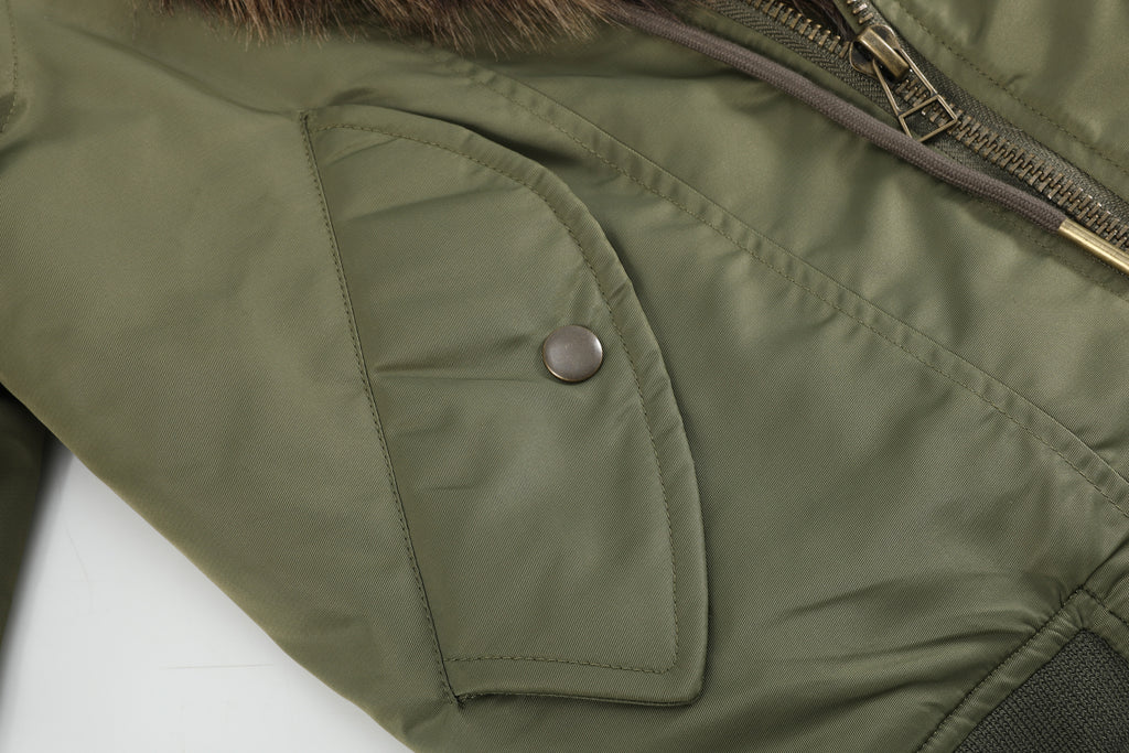 no E mosen(noE)豹纹毛领机车军绿色短款双形态bomber棉服