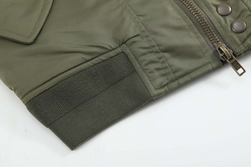 no E mosen(noE)豹纹毛领机车军绿色短款双形态bomber棉服