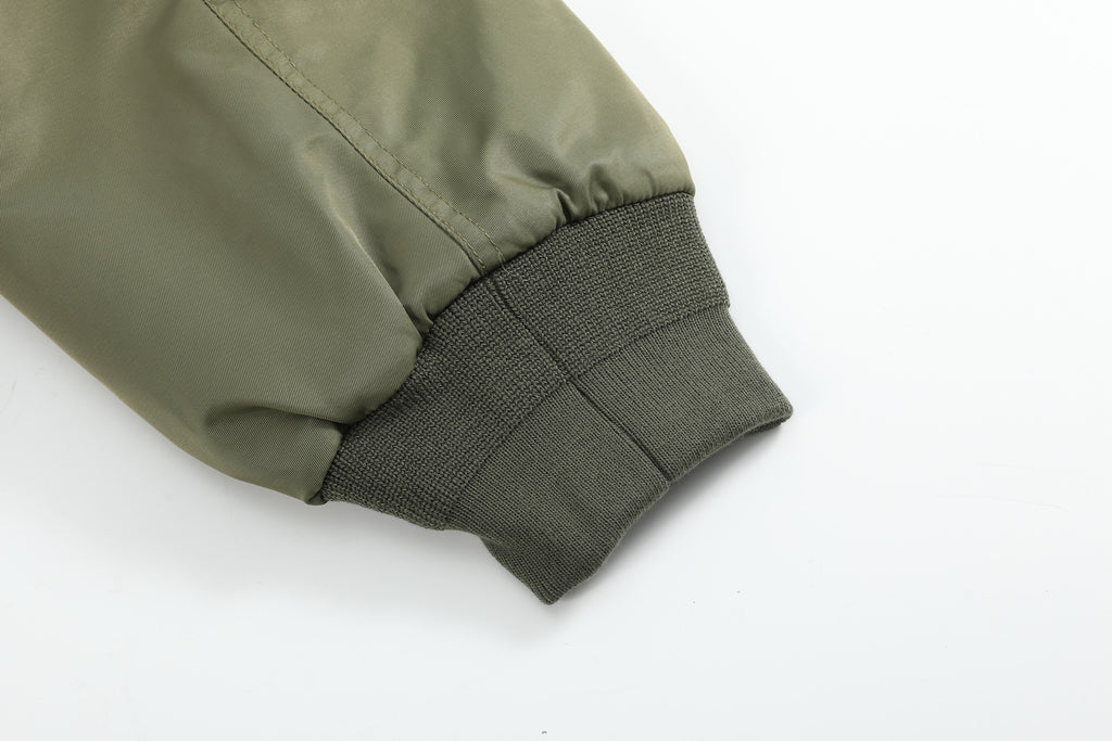 no E mosen(noE)豹纹毛领机车军绿色短款双形态bomber棉服