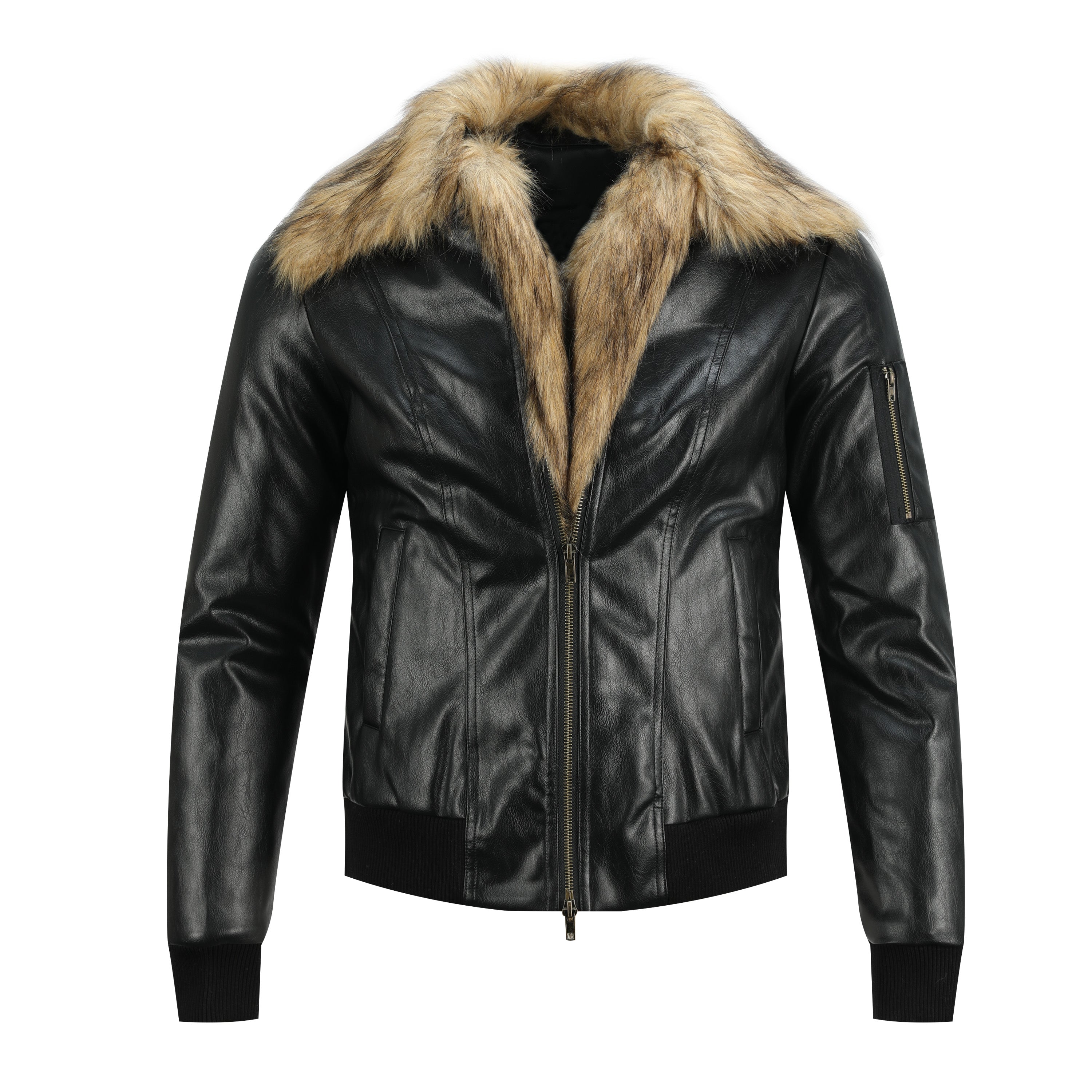 no E mosen(noE)可拆卸毛领多穿法修身版型夹棉皮加厚皮夹克