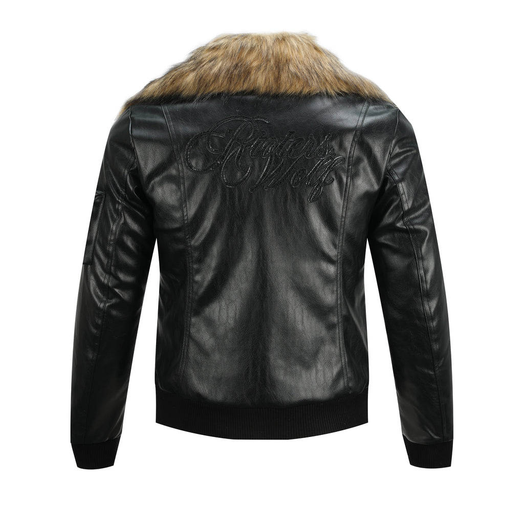 no E mosen(noE)可拆卸毛领多穿法修身版型夹棉皮加厚皮夹克