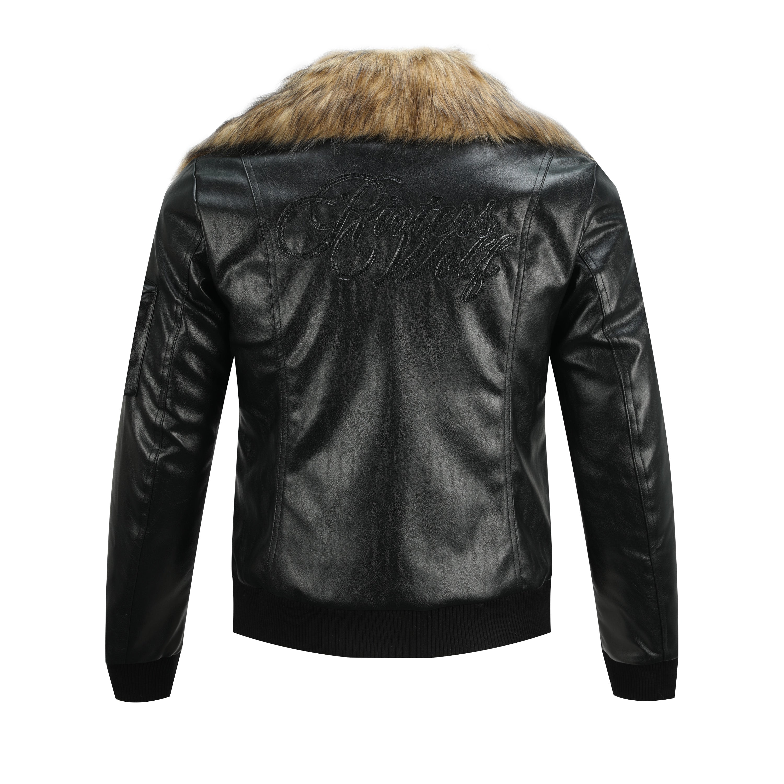 no E mosen(noE)可拆卸毛领多穿法修身版型夹棉皮加厚皮夹克