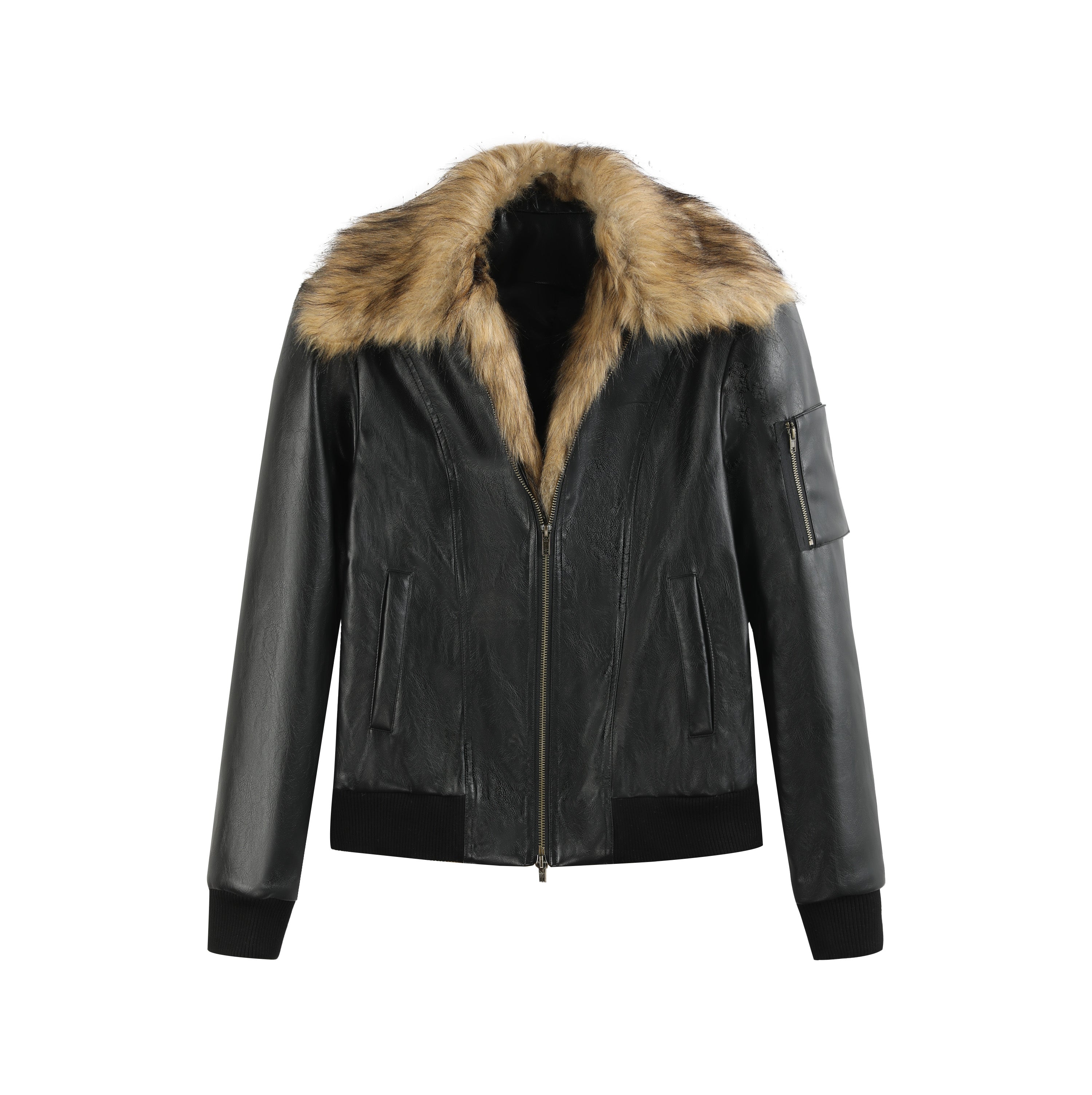 no E mosen(noE)可拆卸毛领多穿法修身版型夹棉皮加厚皮夹克