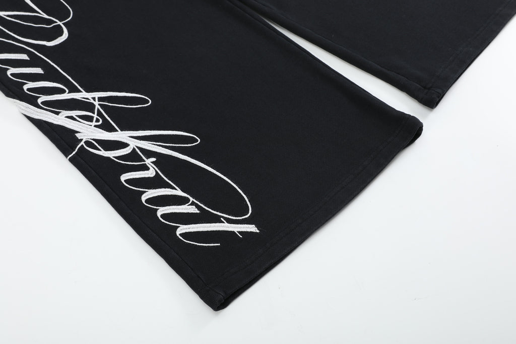 no E mosen(noE)日晒水洗RUDEBRAT侧篇幅刺绣baggy版型直筒卫裤