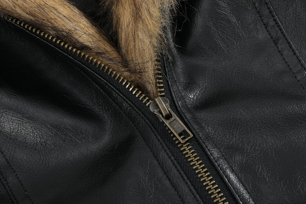 no E mosen(noE)可拆卸毛领多穿法修身版型夹棉皮加厚皮夹克