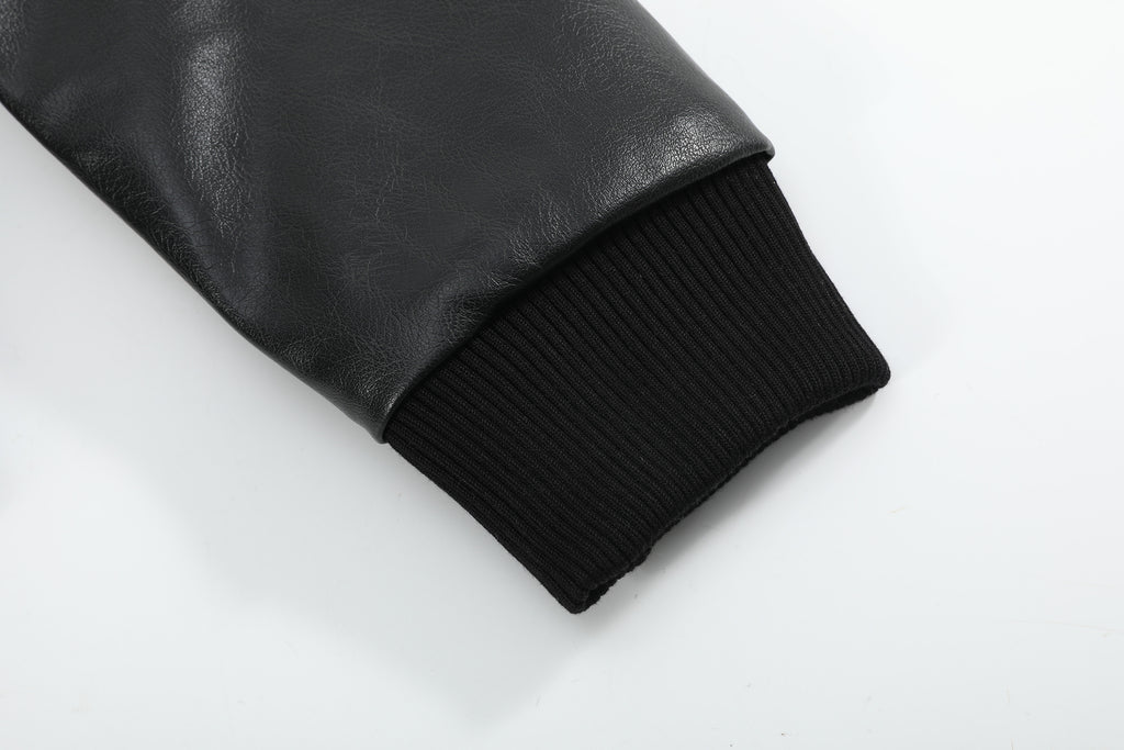 no E mosen(noE)可拆卸毛领多穿法修身版型夹棉皮加厚皮夹克