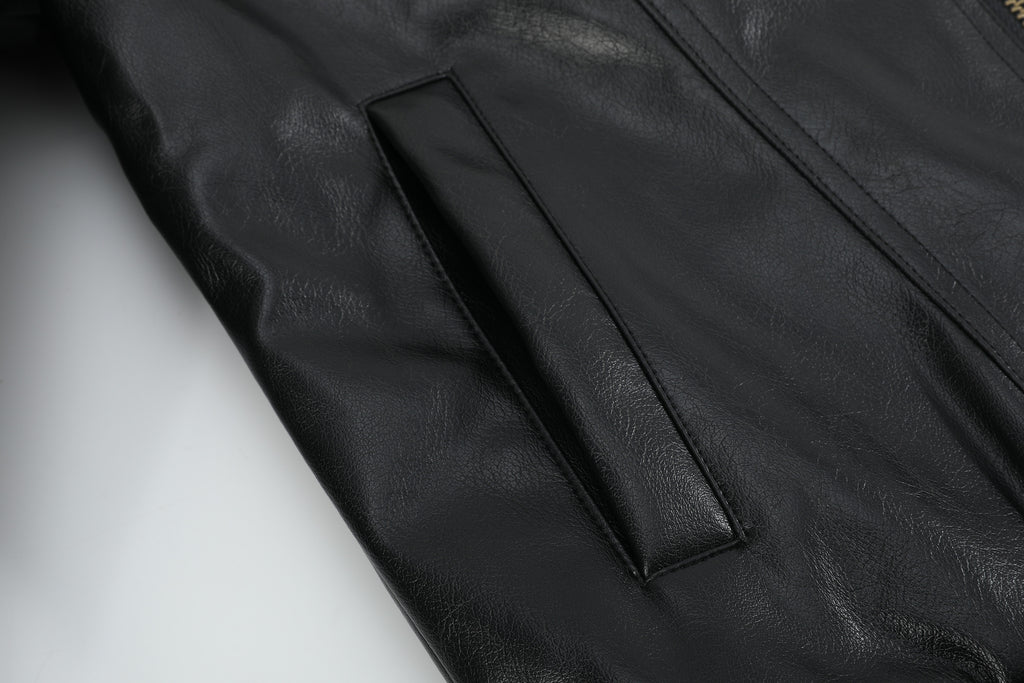 no E mosen(noE)可拆卸毛领多穿法修身版型夹棉皮加厚皮夹克