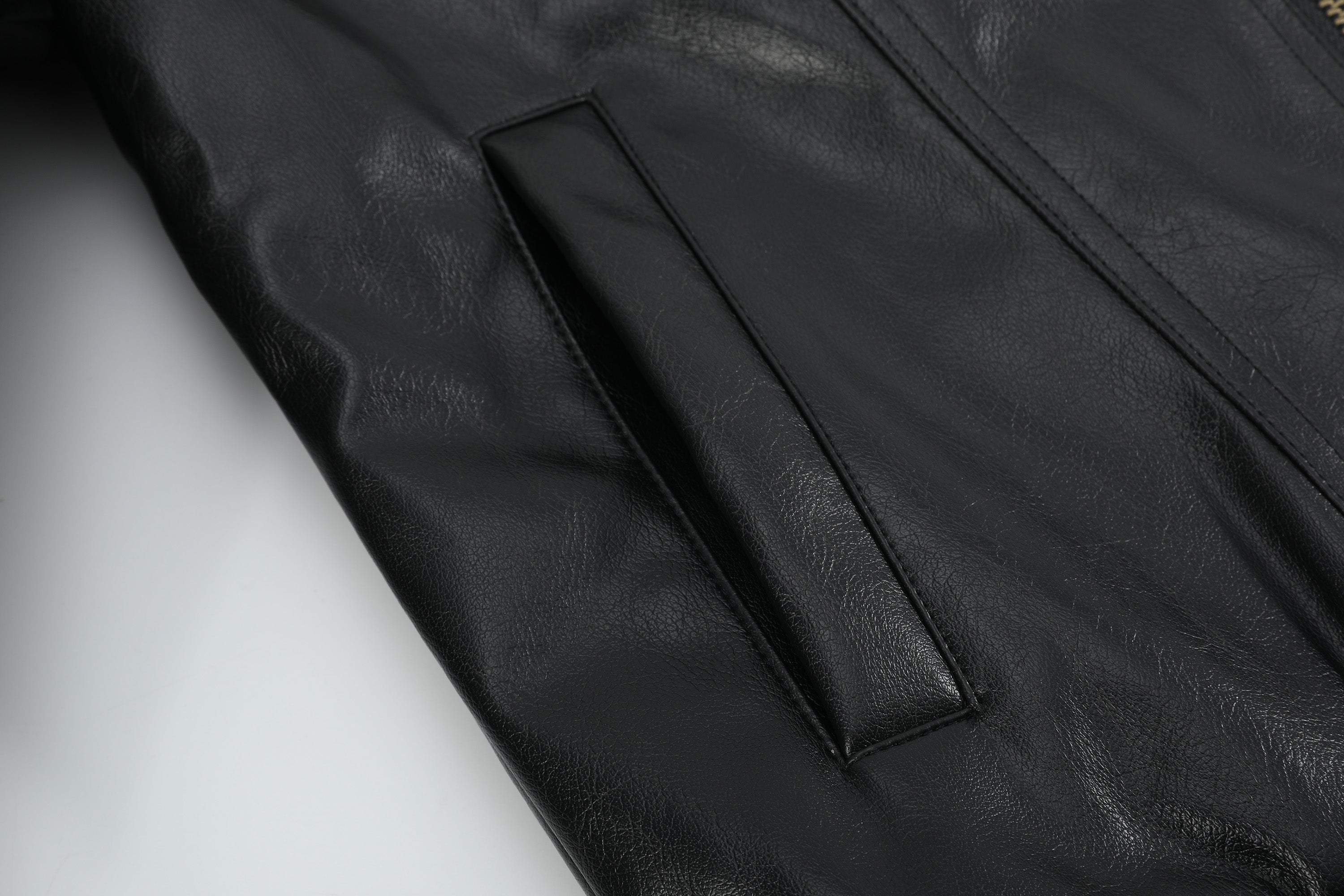 no E mosen(noE)可拆卸毛领多穿法修身版型夹棉皮加厚皮夹克