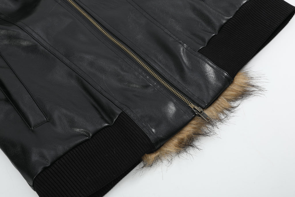 no E mosen(noE)可拆卸毛领多穿法修身版型夹棉皮加厚皮夹克