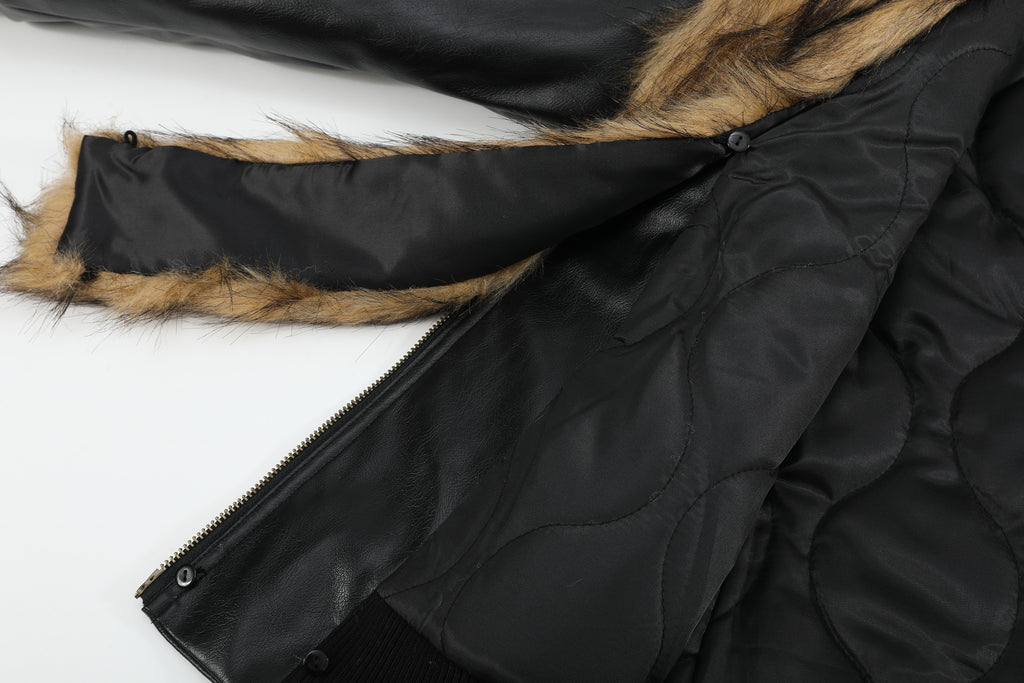 no E mosen(noE)可拆卸毛领多穿法修身版型夹棉皮加厚皮夹克