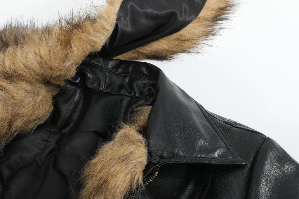 no E mosen(noE)可拆卸毛领多穿法修身版型夹棉皮加厚皮夹克