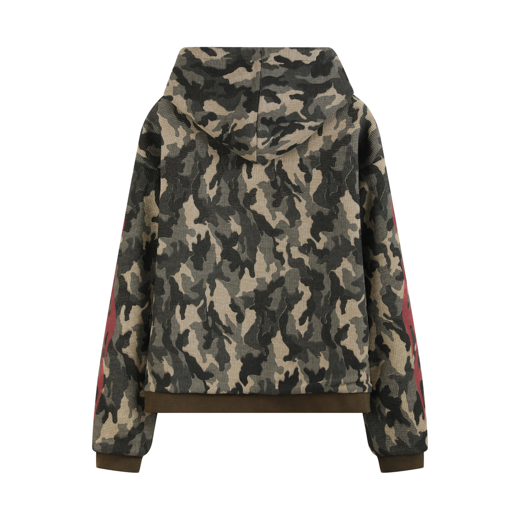 noEmosen(noE）火焰迷彩华夫格定制380G连帽秋冬合身街头卫衣