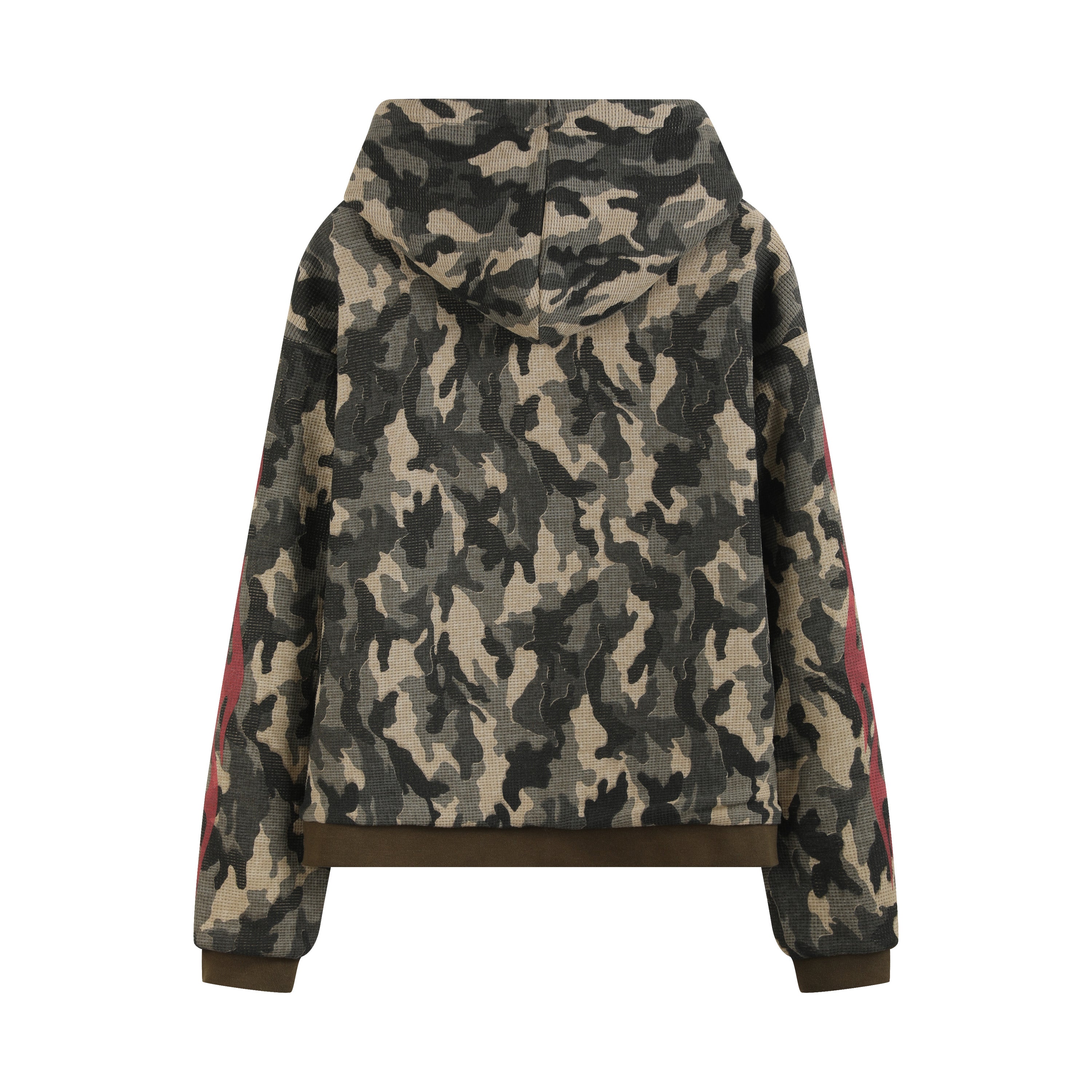 noEmosen(noE）火焰迷彩华夫格定制380G连帽秋冬合身街头卫衣