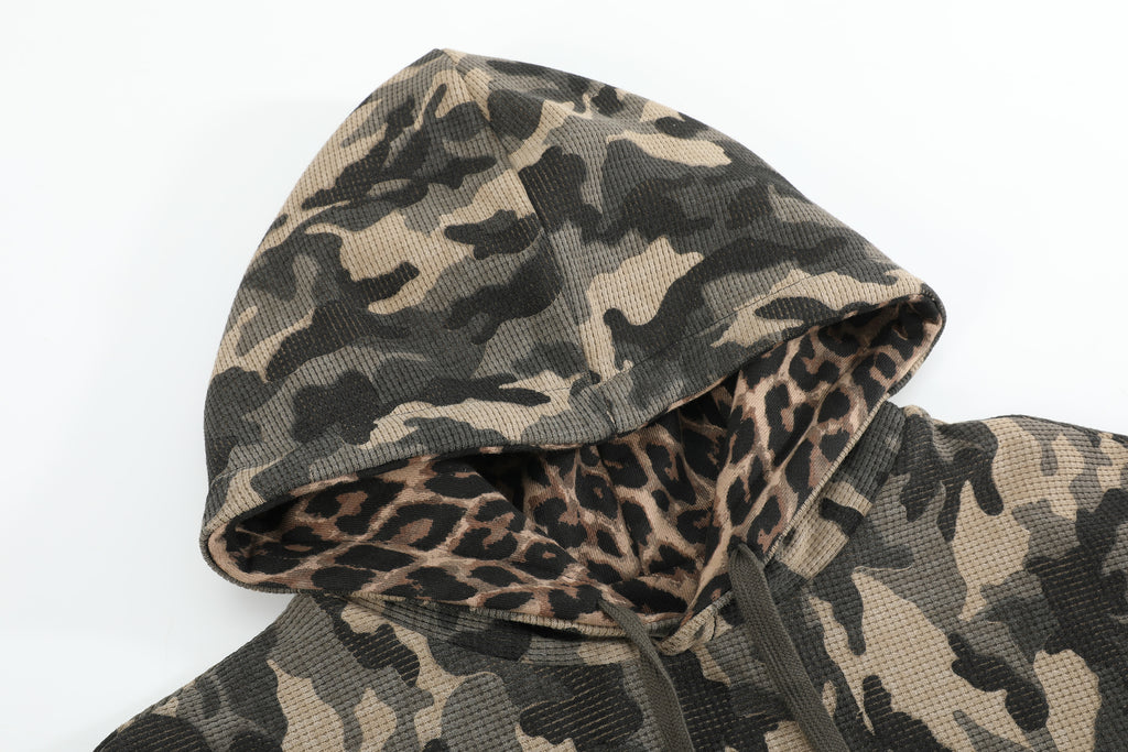 noEmosen(noE）火焰迷彩华夫格定制380G连帽秋冬合身街头卫衣