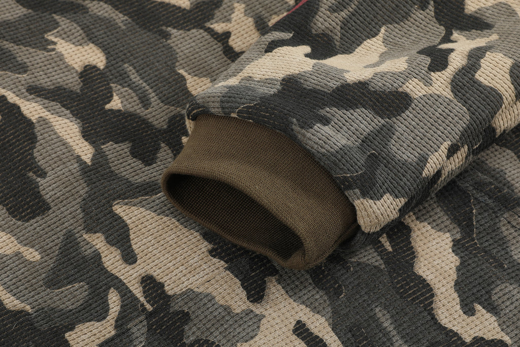 noEmosen(noE）火焰迷彩华夫格定制380G连帽秋冬合身街头卫衣