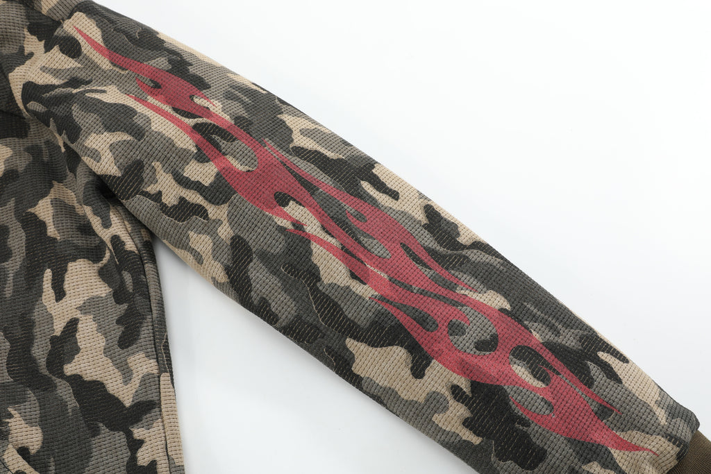 noEmosen(noE）火焰迷彩华夫格定制380G连帽秋冬合身街头卫衣