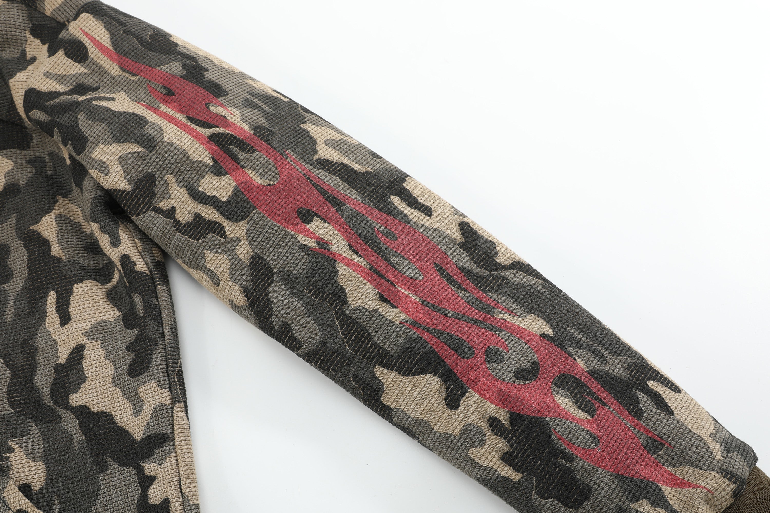 noEmosen(noE）火焰迷彩华夫格定制380G连帽秋冬合身街头卫衣