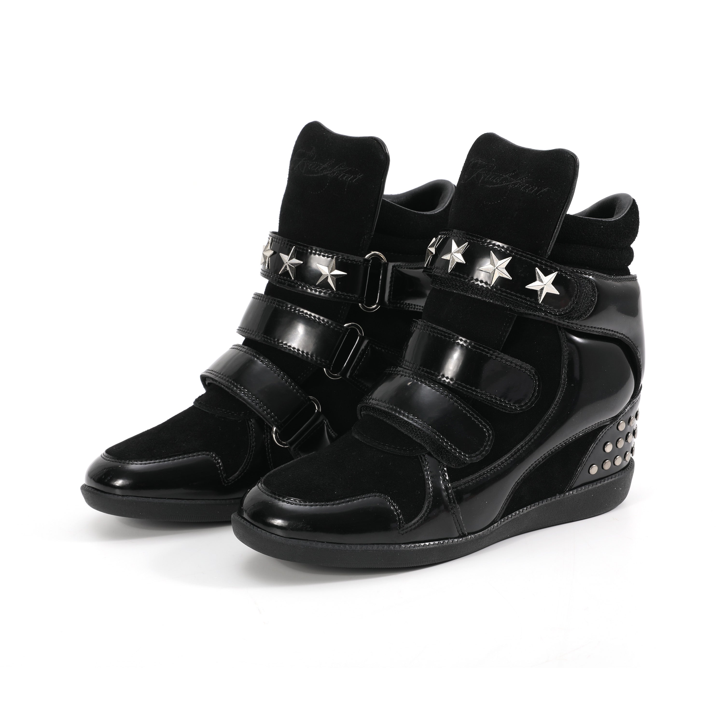 noEmosen(noE) N02 漆皮复古铆钉原创休闲厚底内增高坡跟运动板鞋