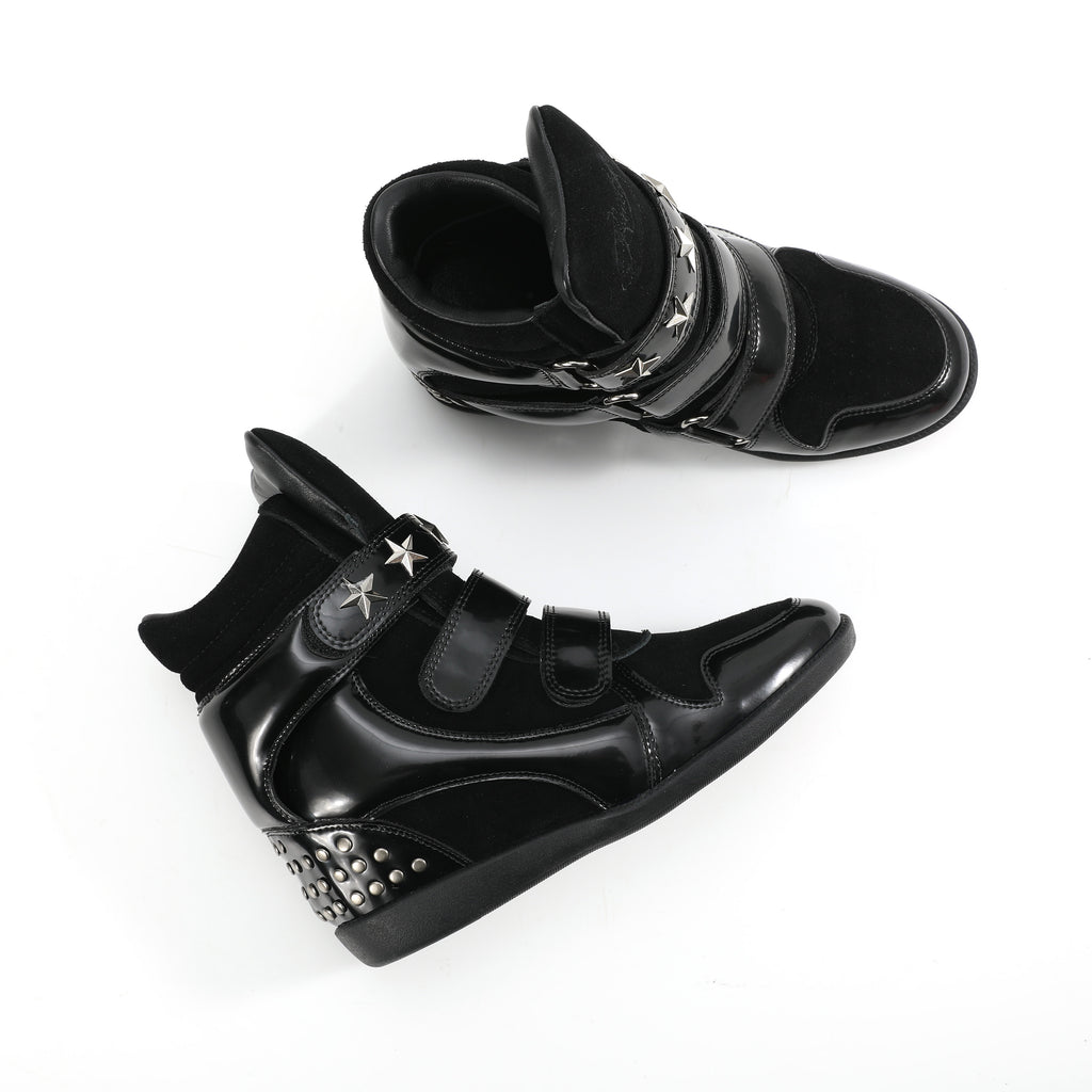 noEmosen(noE) N02 漆皮复古铆钉原创休闲厚底内增高坡跟运动板鞋