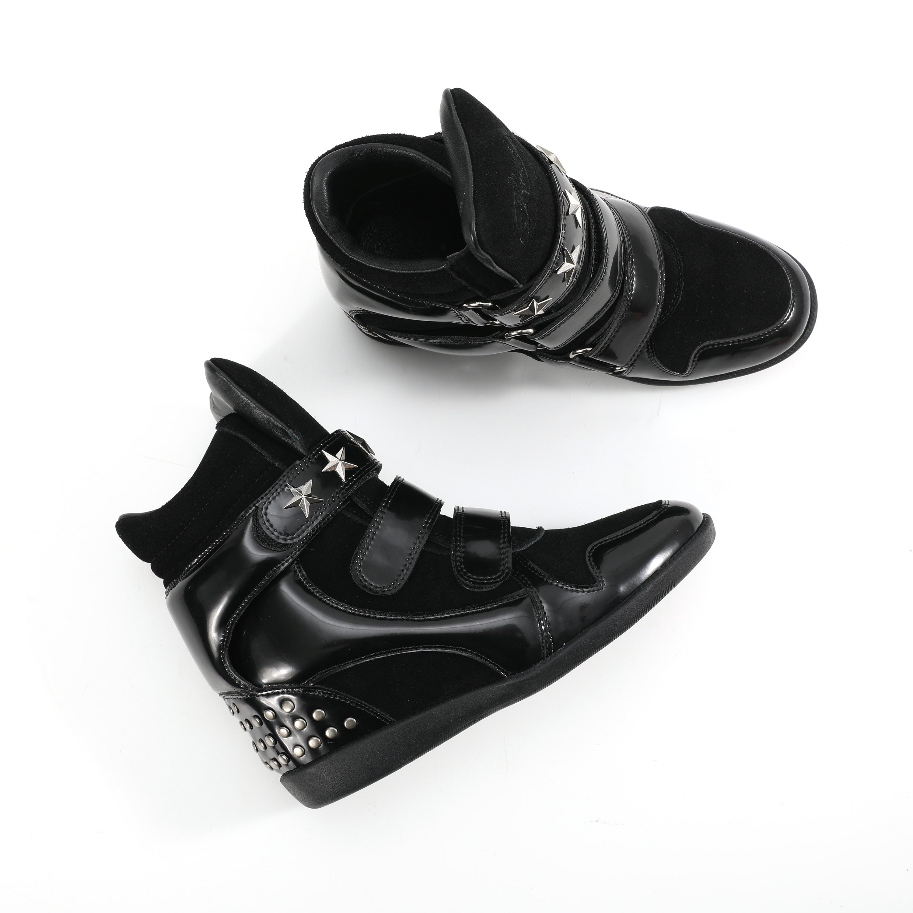 noEmosen(noE) N02 漆皮复古铆钉原创休闲厚底内增高坡跟运动板鞋