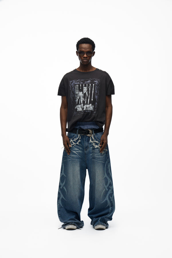 noEmosen Blue Washed Baggy Jeans