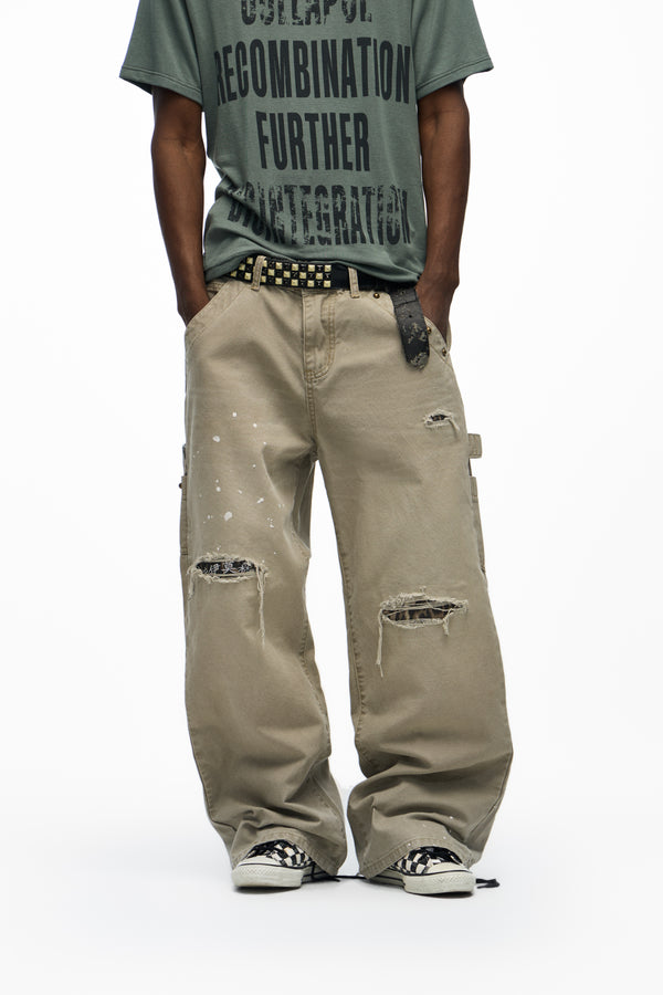 noEmosen Distressed Patch Cargo Pants