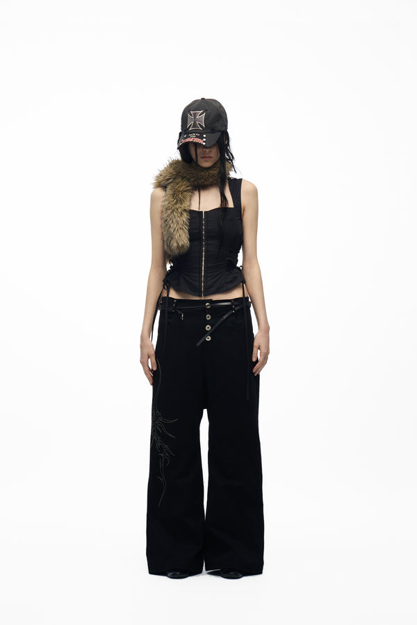 noEmosen Embroidered Drop-Crotch Pants