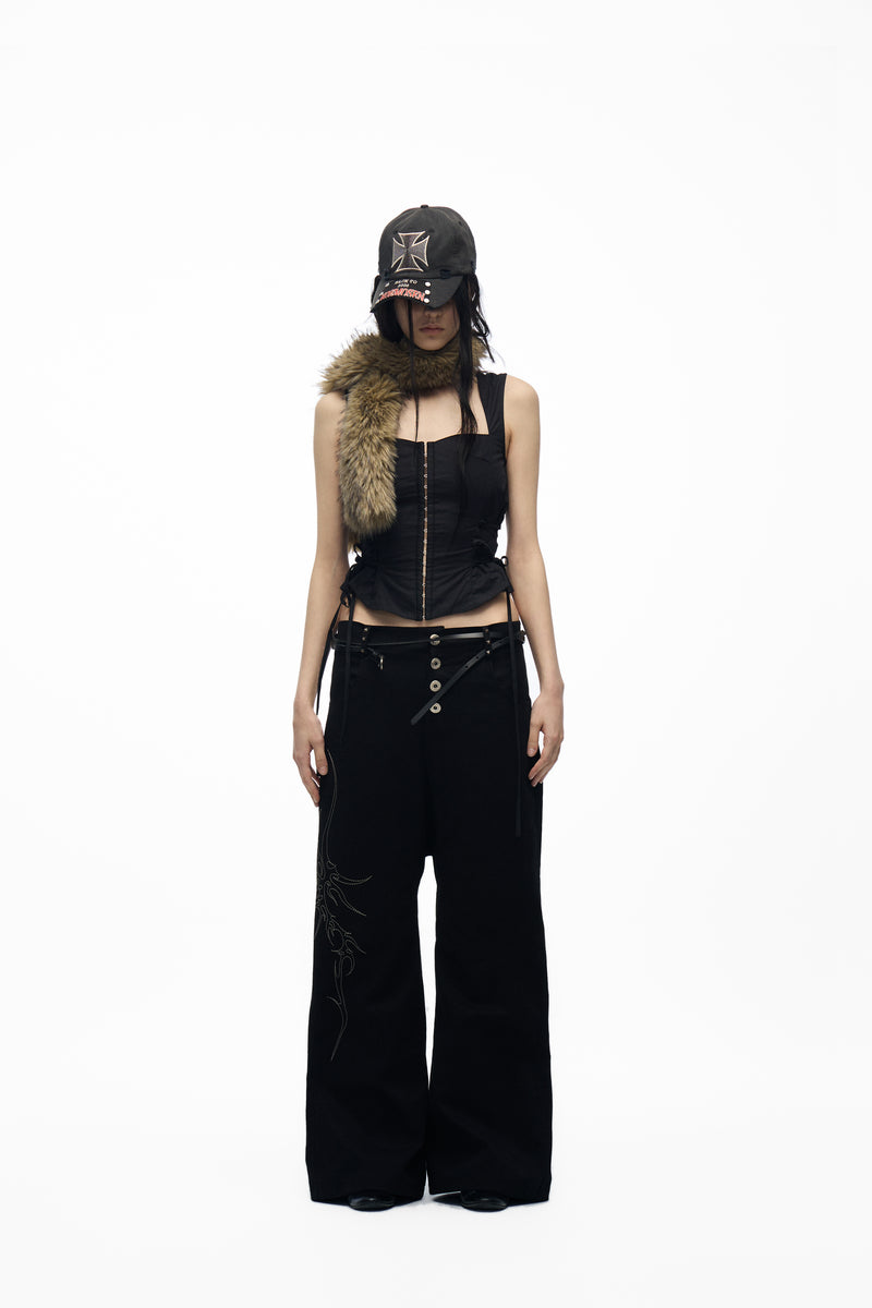 noEmosen Embroidered Drop-Crotch Pants