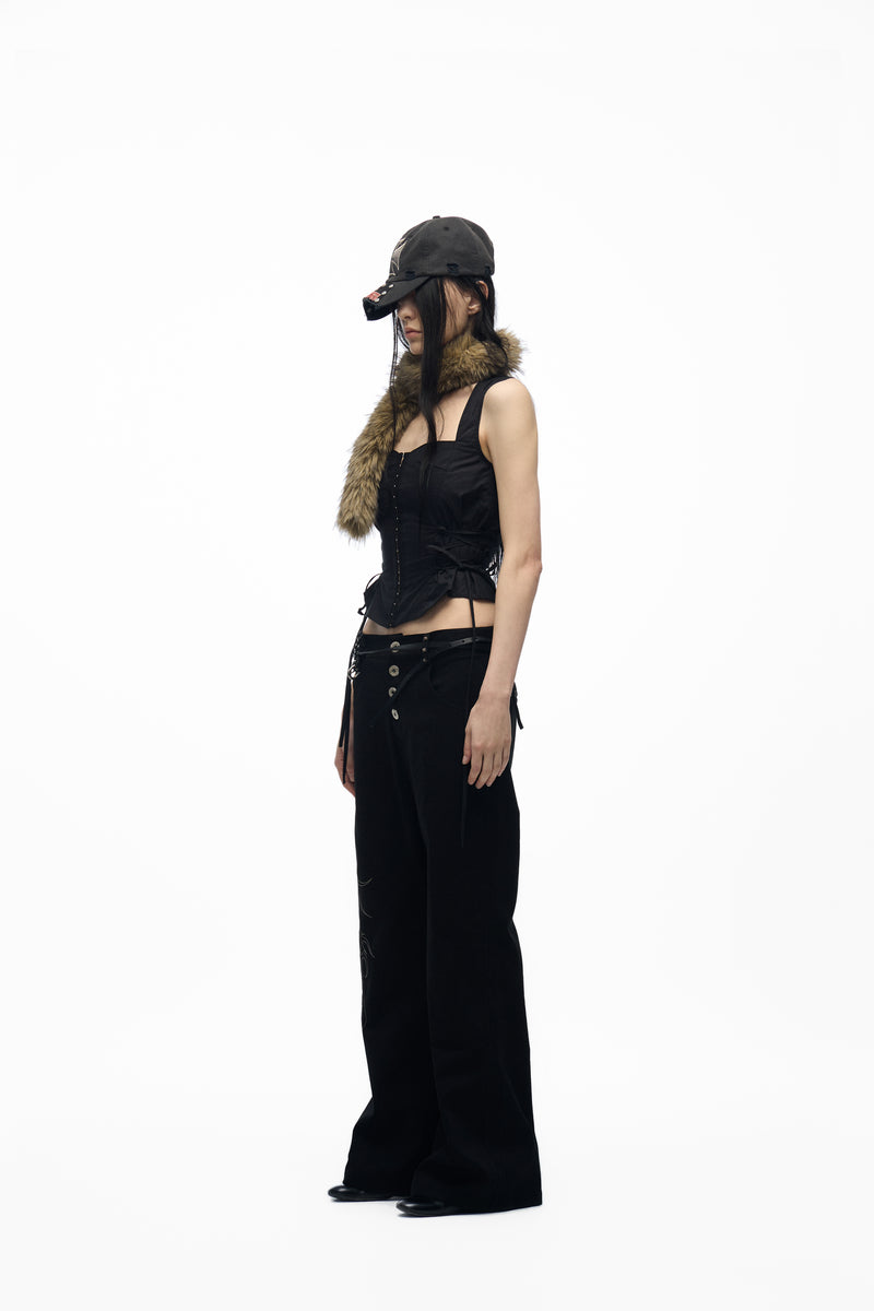 noEmosen Embroidered Drop-Crotch Pants