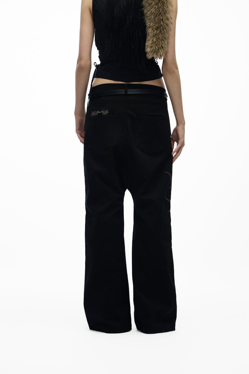 noEmosen Embroidered Drop-Crotch Pants