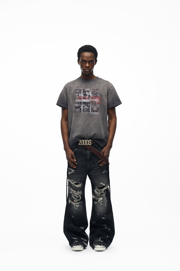 noEmosen Grey Washed Graphic T-Shirt