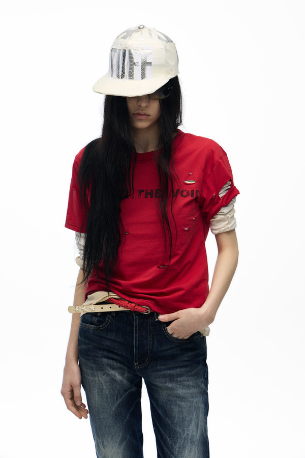 noEmosen Red Cut-Out T-Shirt