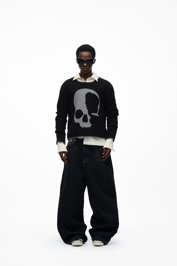noEmosen Skull Graphic Sweater
