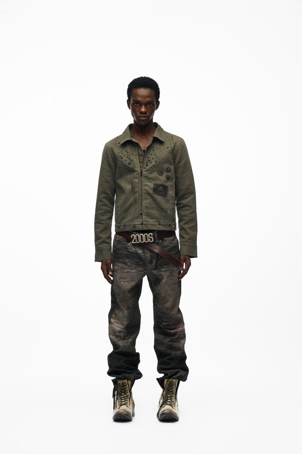 noEmosen Snake Print Washed Canvas Pants