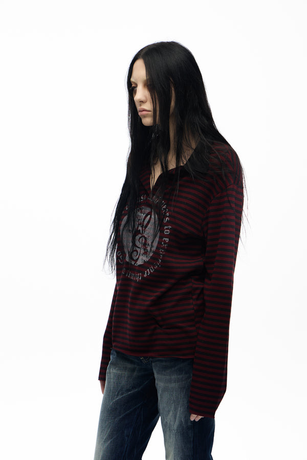 noEmosen Striped Graphic Polo Shirt