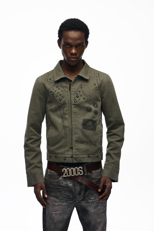 noEmosen Vintage Graffiti Canvas Jacket