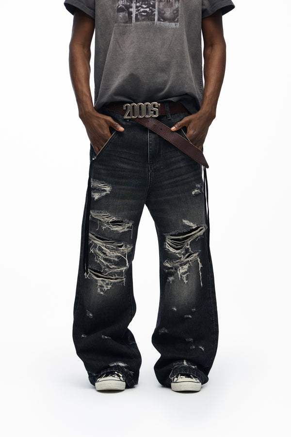 noEmosen Washed Destroyed Bootcut Jeans